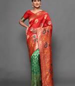Glemora Green Beautiful Ethnic Wear Silk Blend  Traditional Saree