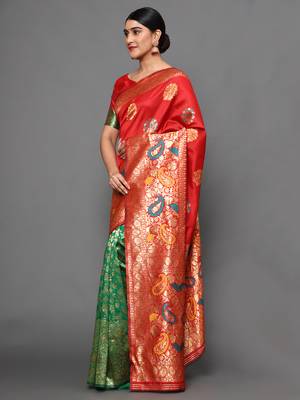 Glemora Green Beautiful Ethnic Wear Silk Blend  Traditional Saree 2