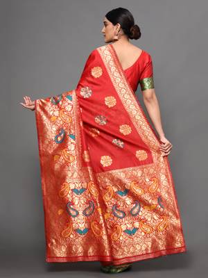 Glemora Green Beautiful Ethnic Wear Silk Blend  Traditional Saree 3