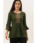 Women Olive Green Chinon  Fit & Flare Top