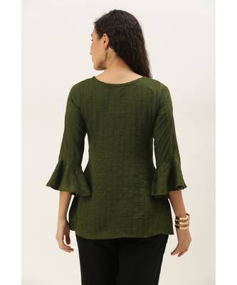 Women Olive Green Chinon  Fit & Flare Top 3