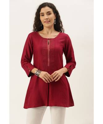 Women Magenta Cotton Blend Fit & Flare Top 1