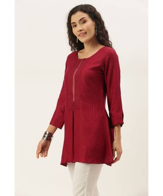 Women Magenta Cotton Blend Fit & Flare Top 2
