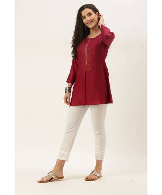 Women Magenta Cotton Blend Fit & Flare Top 4