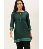 Women Green Cotton Blend Fit & Flare Top