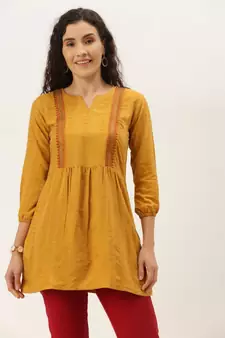 Women Mustard Cotton Blend Fit & Flare Top