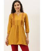 Women Mustard Cotton Blend Fit & Flare Top