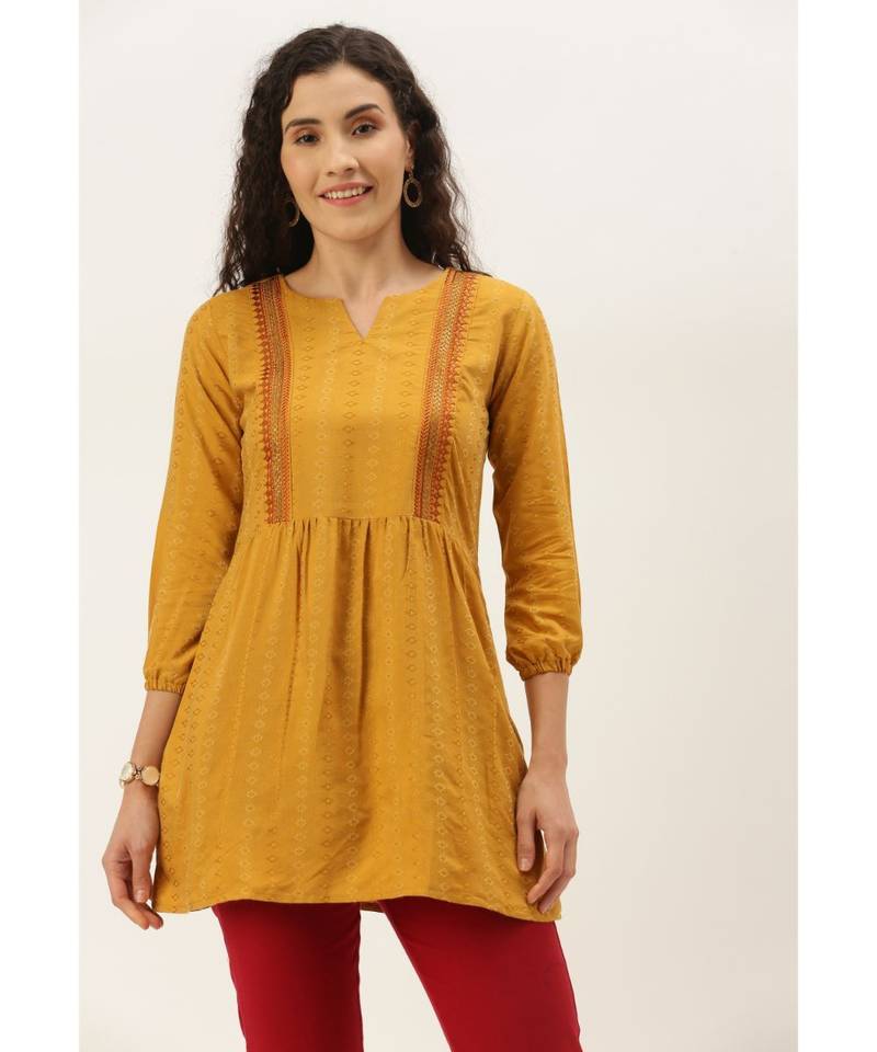 Women Mustard Cotton Blend Fit & Flare Top