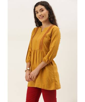 Women Mustard Cotton Blend Fit & Flare Top 2