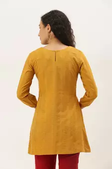 Women Mustard Cotton Blend Fit & Flare Top