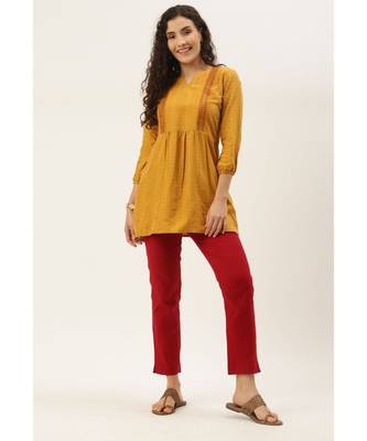 Women Mustard Cotton Blend Fit & Flare Top 4