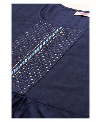 Women Navy Blue Cotton Blend Fit & Flare Top 5