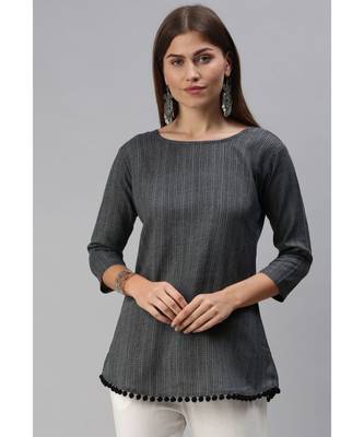 Women Cotton Blend Grey Fit & Flare Top 1