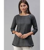 Women Cotton Blend Grey Fit & Flare Top