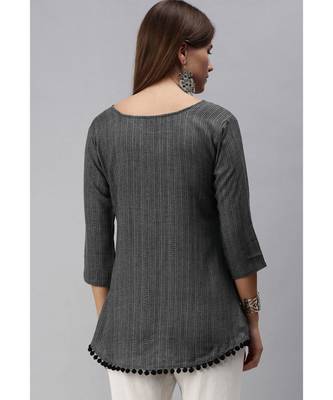 Women Cotton Blend Grey Fit & Flare Top 3