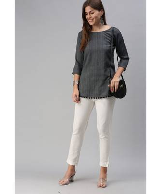 Women Cotton Blend Grey Fit & Flare Top 4