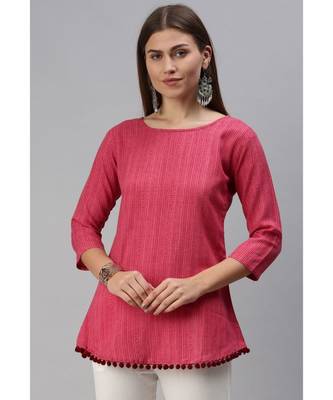 Women Cotton Blend Pink Fit & Flare Top 1