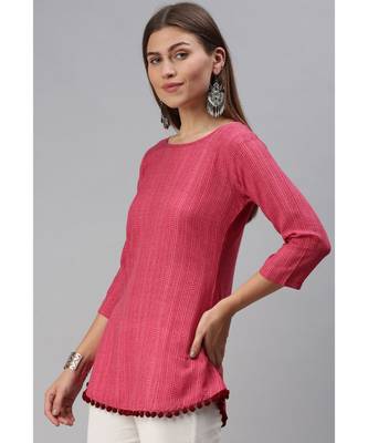 Women Cotton Blend Pink Fit & Flare Top 2