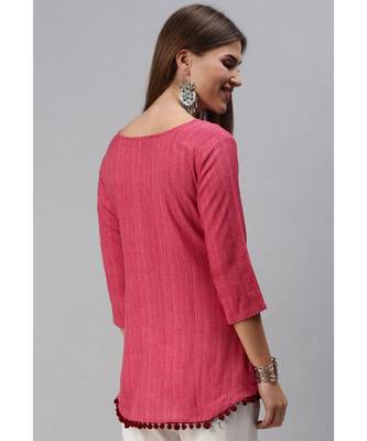 Women Cotton Blend Pink Fit & Flare Top 3