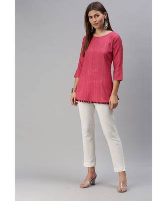 Women Cotton Blend Pink Fit & Flare Top 4