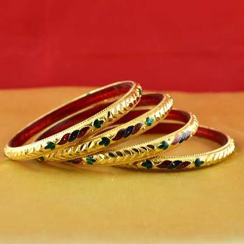 Rajasthani gokharoo,kara churi meenakari,moti,cz,stone,bangles size-2.4,2.6 1