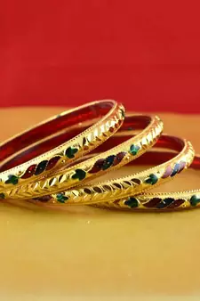 Rajasthani gokharoo,kara churi meenakari,moti,cz,stone,bangles size-2.4,2.6