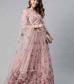 Light-pink embroidered net semi stitched lehenga