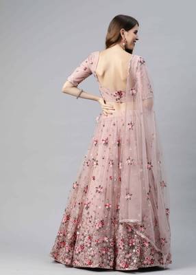 Light-pink embroidered net semi stitched lehenga 2
