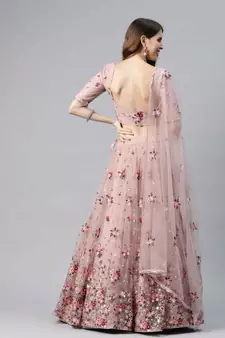 Light-pink embroidered net semi stitched lehenga