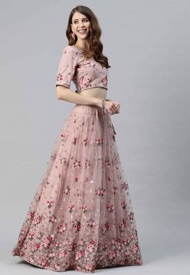 Light-pink embroidered net semi stitched lehenga 3