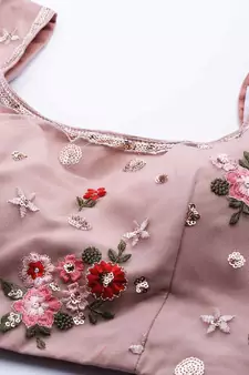 Light-pink embroidered net semi stitched lehenga