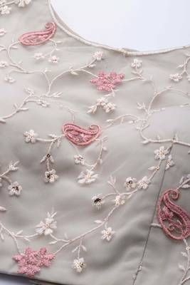 Beige embroidered net semi stitched lehenga 5