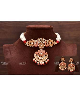 Red pearl Alloy  chocker  pair of Earring 1