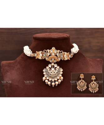 Grey pearl Alloy  chocker  pair of Earring 1