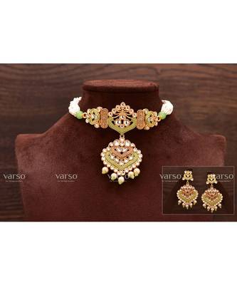 Green pearl Alloy  chocker  pair of Earring 1