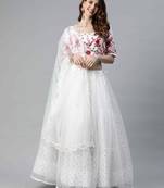 White embroidered net semi stitched lehenga