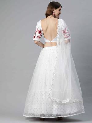 White embroidered net semi stitched lehenga 2