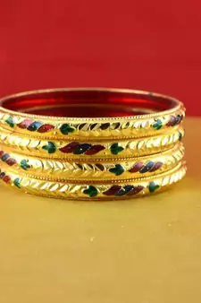 Rajasthani gokharoo,kara churi meenakari,moti,cz,stone,bangles size-2.4,2.6