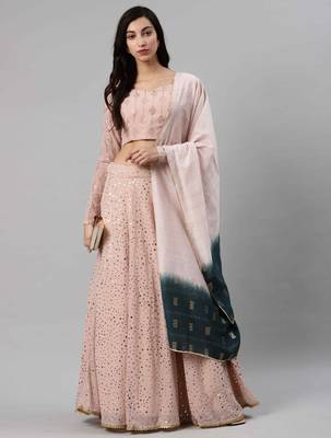 Light-pink embroidered georgette semi stitched lehenga 1