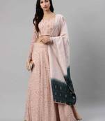 Light-pink embroidered georgette semi stitched lehenga