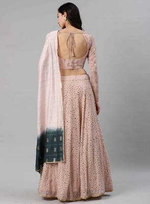 Light-pink embroidered georgette semi stitched lehenga 2