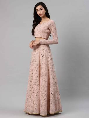 Light-pink embroidered georgette semi stitched lehenga 4