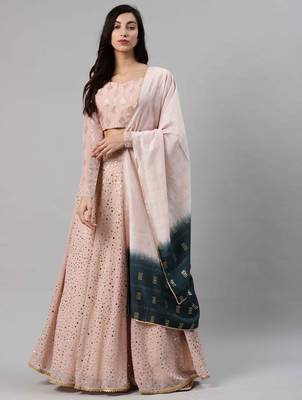 Light-pink embroidered georgette semi stitched lehenga 5