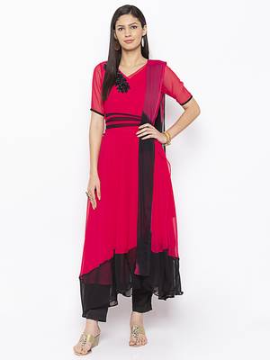 Rani-pink embroidered georgette salwar 1