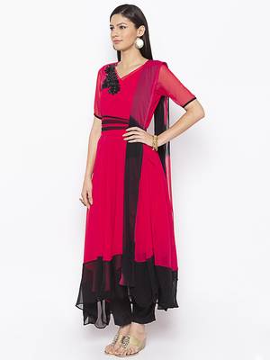 Rani-pink embroidered georgette salwar 2