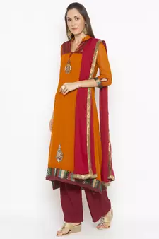 Mustard embroidered georgette salwar