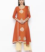 Brown embroidered georgette salwar