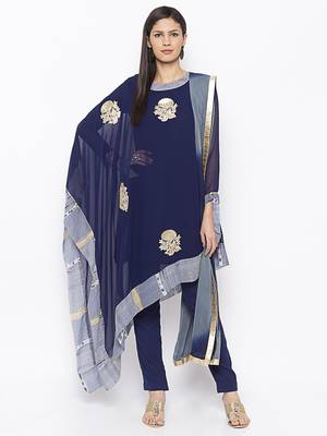 Navy-blue embroidered georgette salwar 1