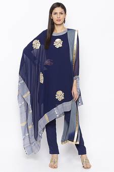Navy-blue embroidered georgette salwar