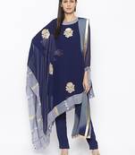 Navy-blue embroidered georgette salwar
